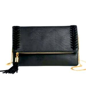 Moda Luxe Black Leather Clutch